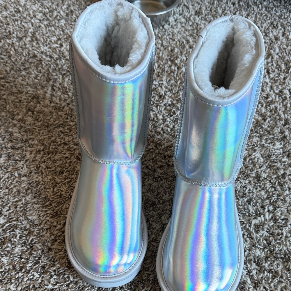 UGG Iridescent Silver Boots with White Lining